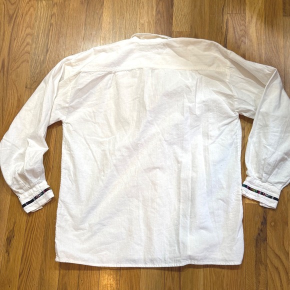 Vintage Ecuador Cotton Woven Shirt Andean Ethnic Lace Up Unisex Bohemian Sz L - Picture 7 of 7